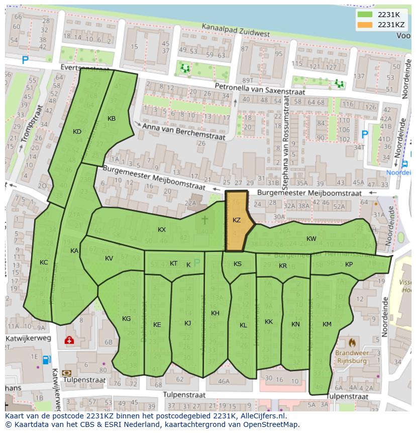 Afbeelding van het postcodegebied 2231 KZ op de kaart.