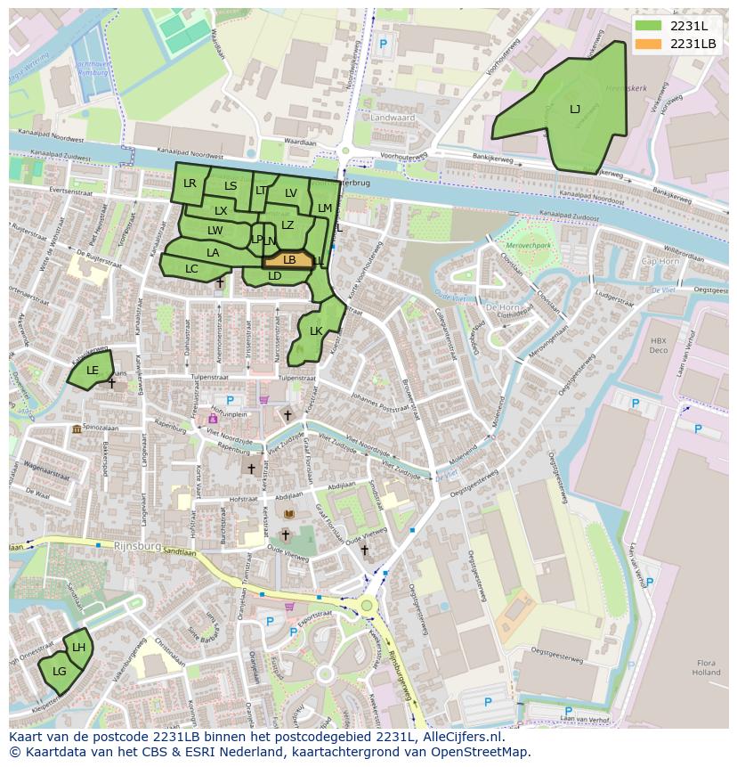 Afbeelding van het postcodegebied 2231 LB op de kaart.