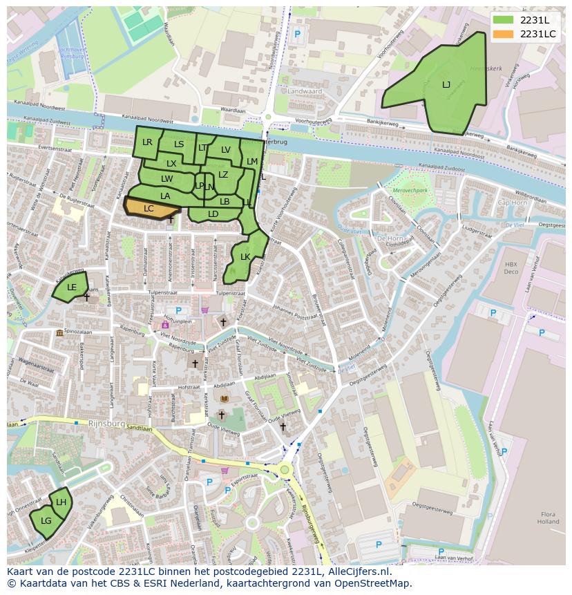 Afbeelding van het postcodegebied 2231 LC op de kaart.