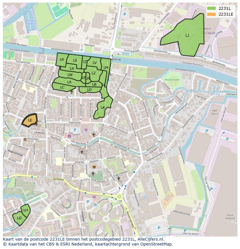 Afbeelding van het postcodegebied 2231 LE op de kaart.