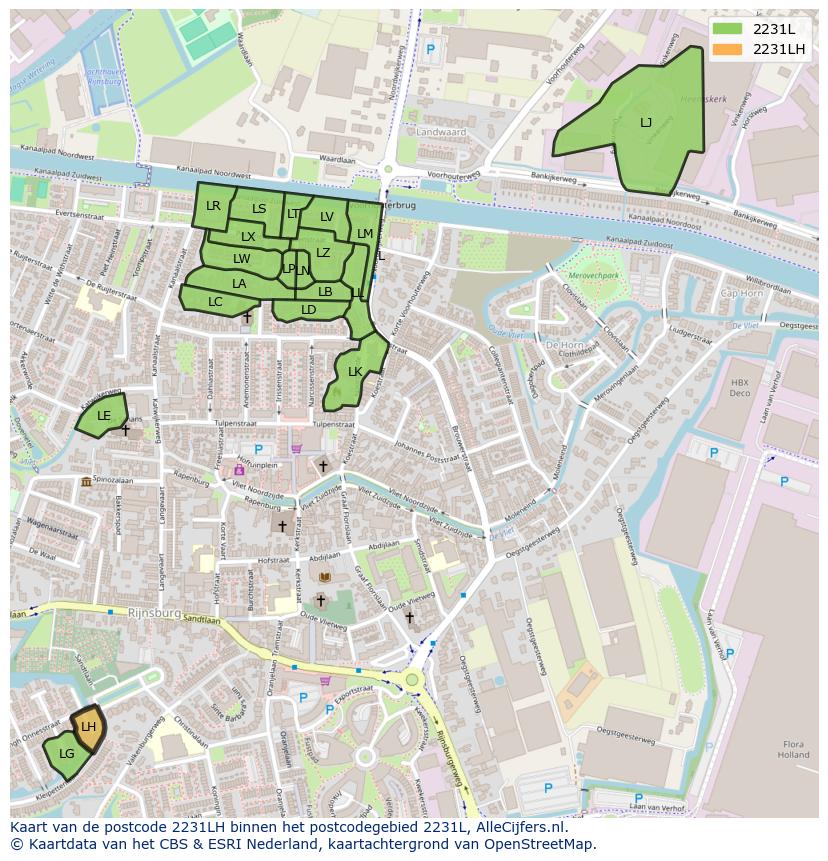Afbeelding van het postcodegebied 2231 LH op de kaart.
