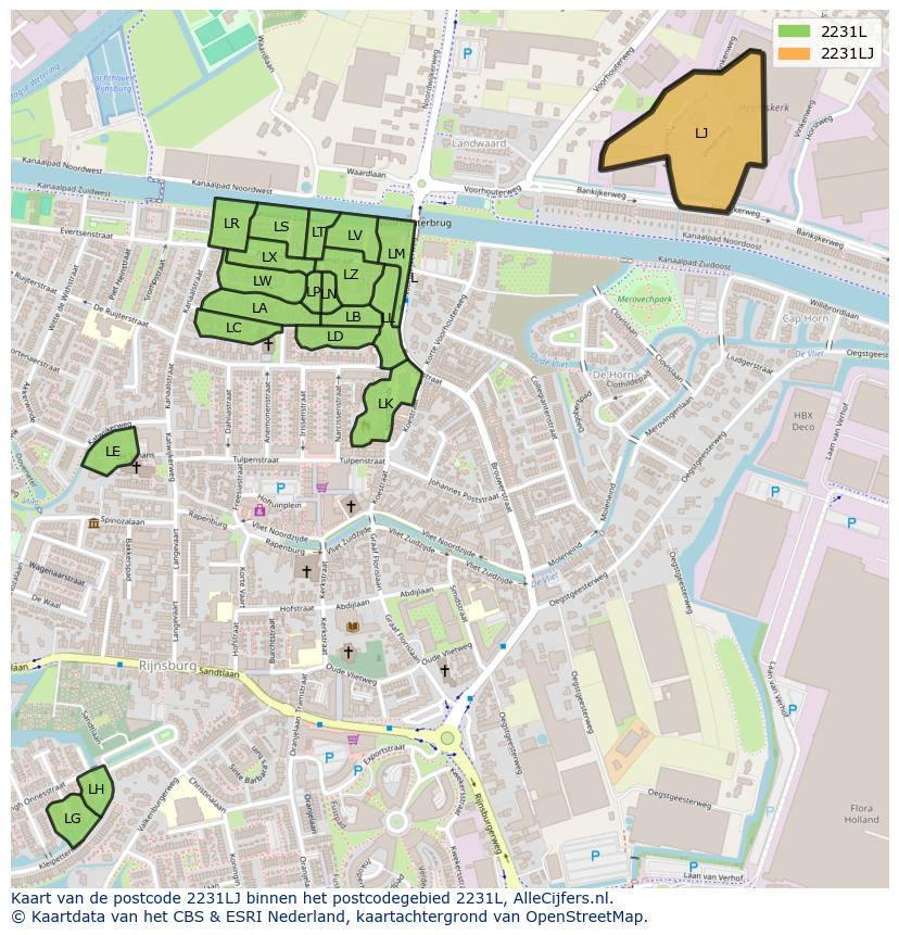 Afbeelding van het postcodegebied 2231 LJ op de kaart.