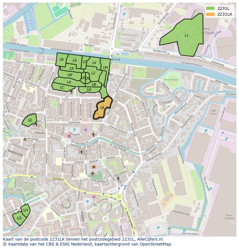 Afbeelding van het postcodegebied 2231 LK op de kaart.