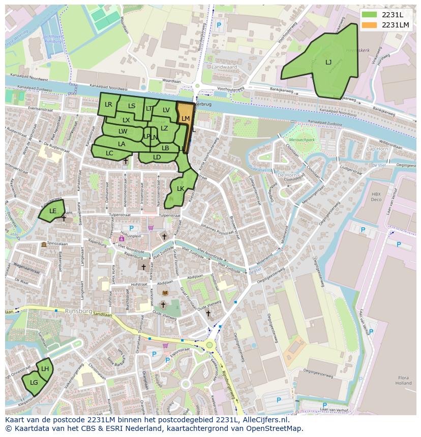 Afbeelding van het postcodegebied 2231 LM op de kaart.