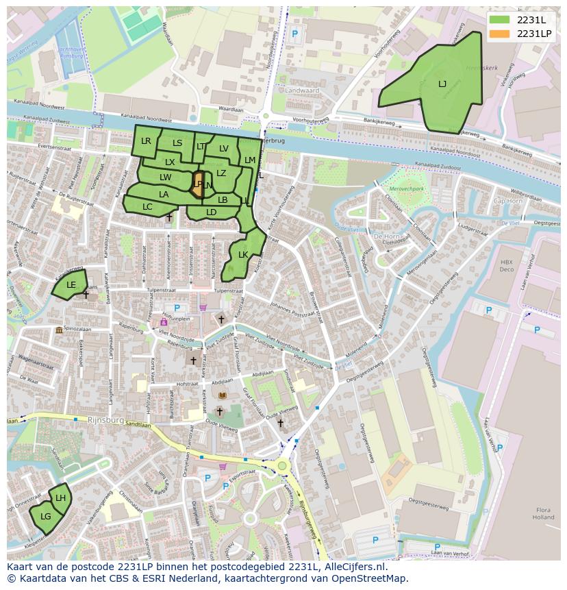 Afbeelding van het postcodegebied 2231 LP op de kaart.