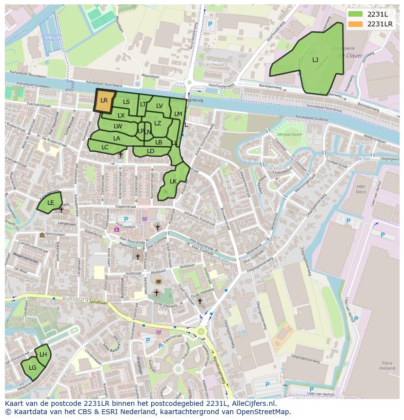 Afbeelding van het postcodegebied 2231 LR op de kaart.