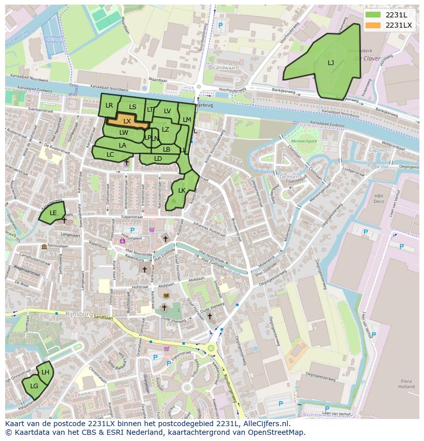 Afbeelding van het postcodegebied 2231 LX op de kaart.