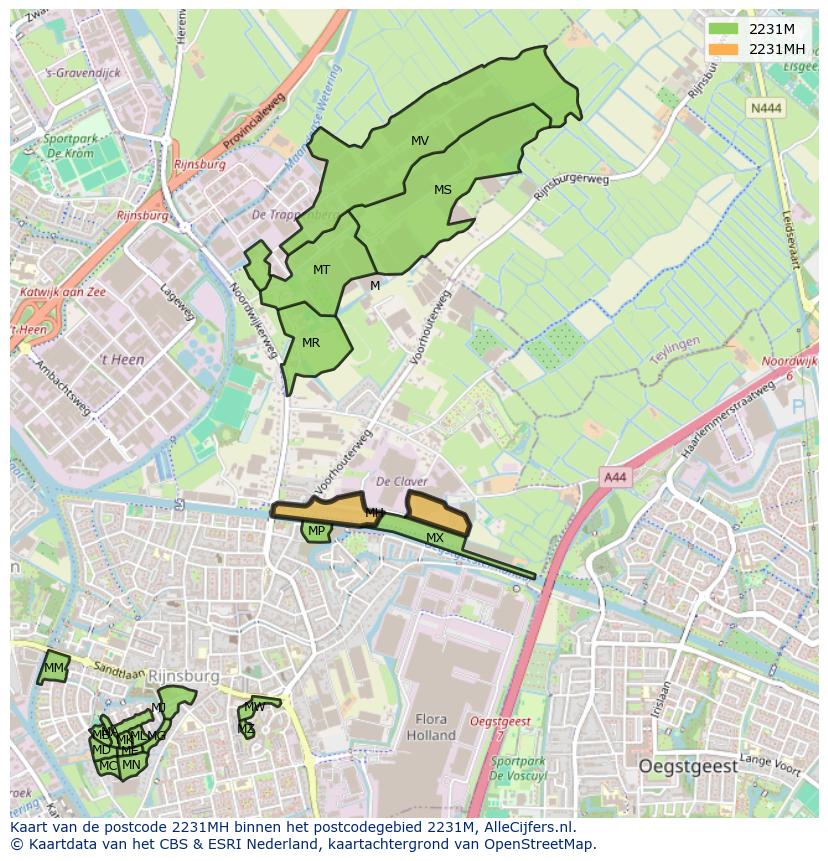 Afbeelding van het postcodegebied 2231 MH op de kaart.