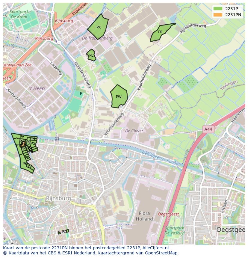 Afbeelding van het postcodegebied 2231 PN op de kaart.