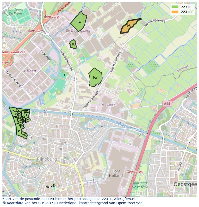 Afbeelding van het postcodegebied 2231 PR op de kaart.