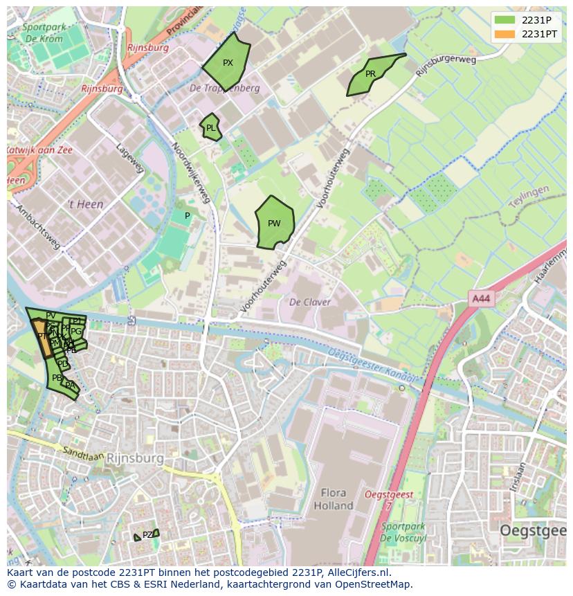 Afbeelding van het postcodegebied 2231 PT op de kaart.