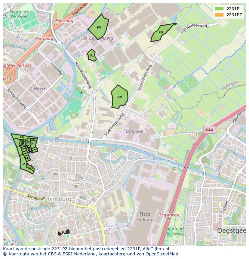 Afbeelding van het postcodegebied 2231 PZ op de kaart.