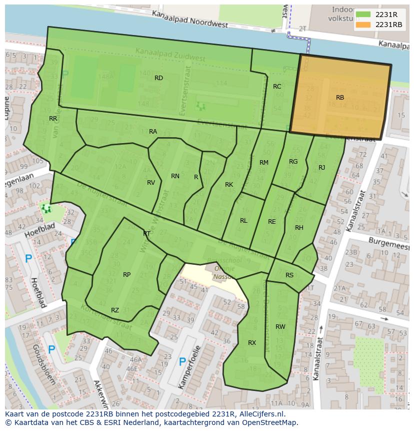 Afbeelding van het postcodegebied 2231 RB op de kaart.