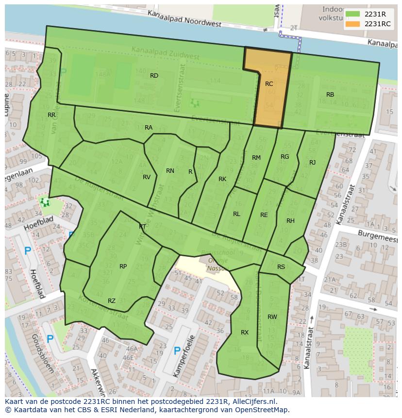 Afbeelding van het postcodegebied 2231 RC op de kaart.