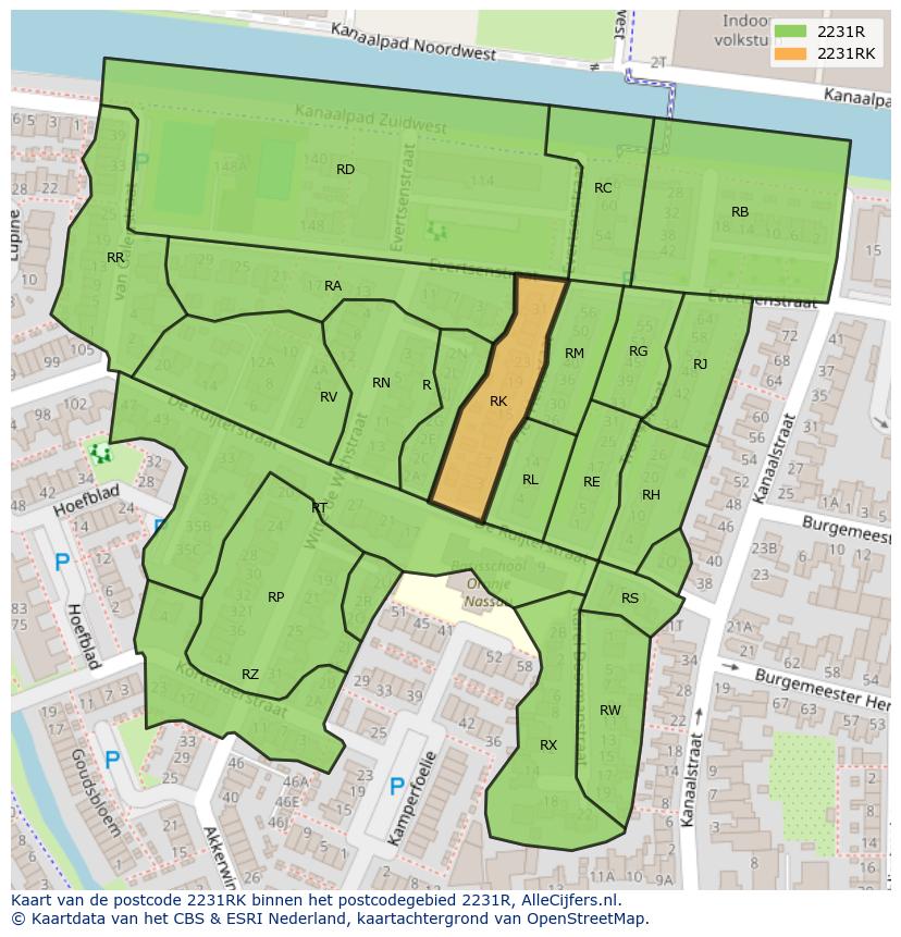 Afbeelding van het postcodegebied 2231 RK op de kaart.