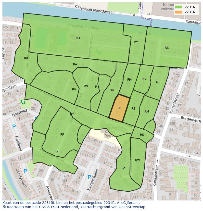 Afbeelding van het postcodegebied 2231 RL op de kaart.