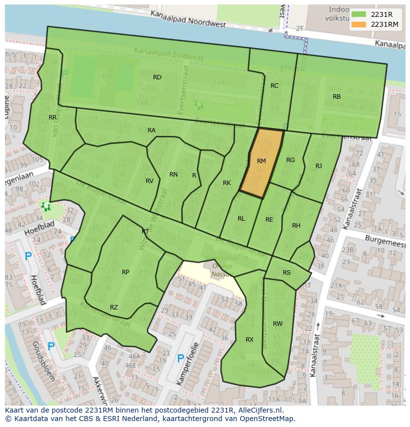 Afbeelding van het postcodegebied 2231 RM op de kaart.
