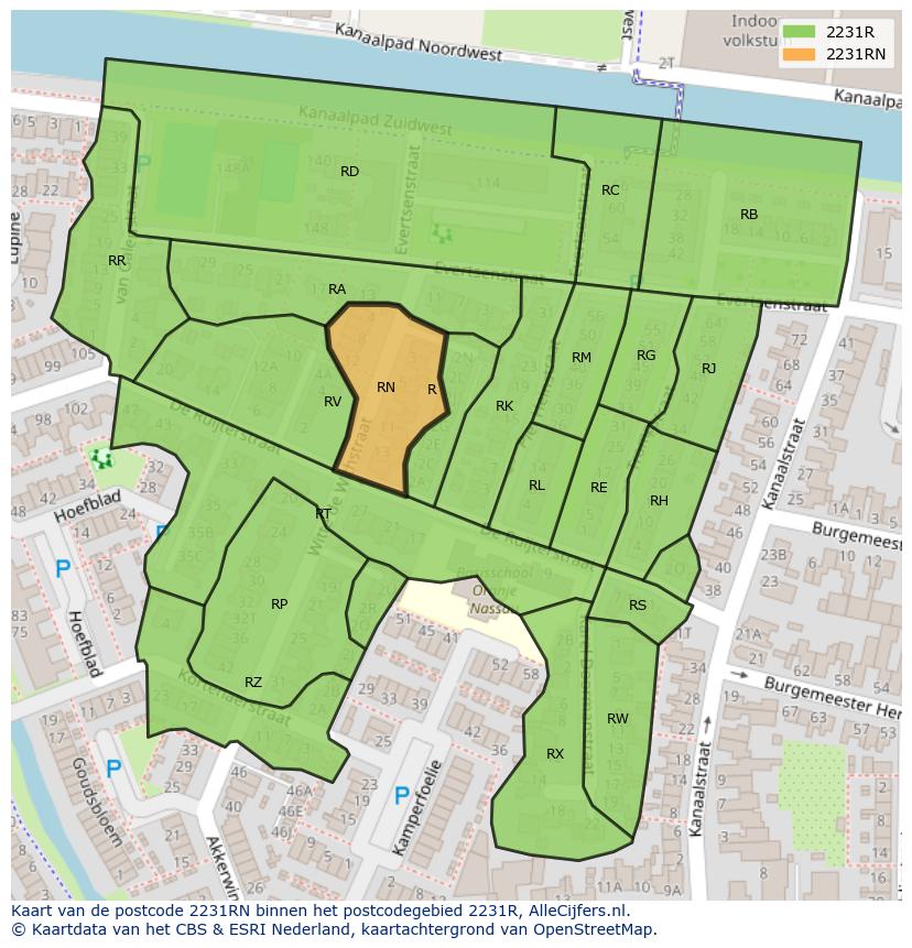 Afbeelding van het postcodegebied 2231 RN op de kaart.