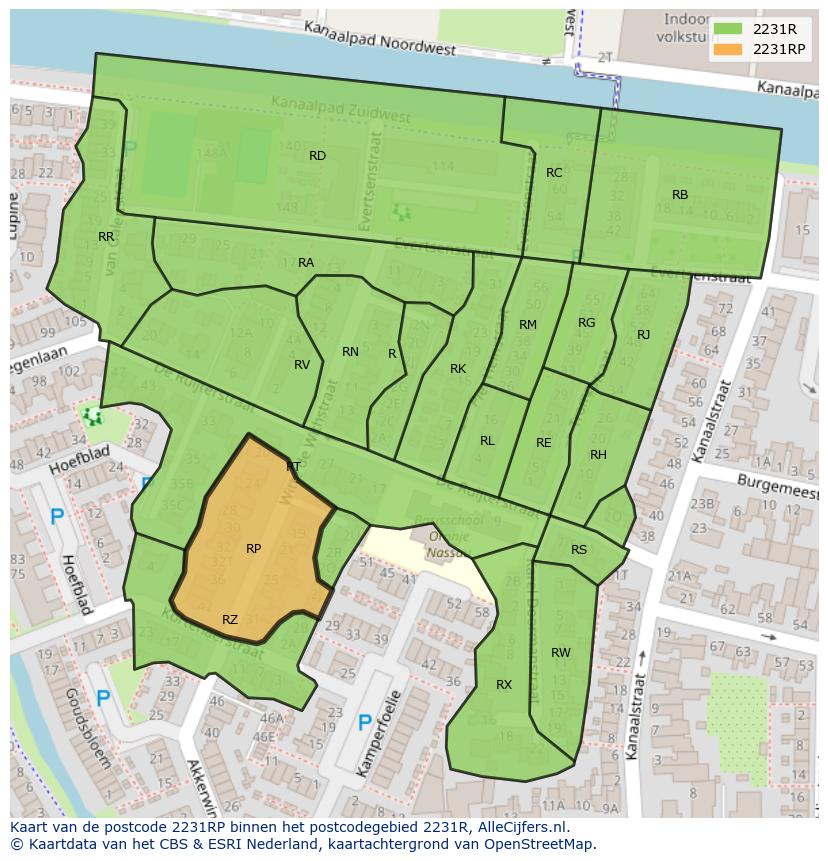 Afbeelding van het postcodegebied 2231 RP op de kaart.