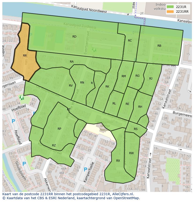 Afbeelding van het postcodegebied 2231 RR op de kaart.
