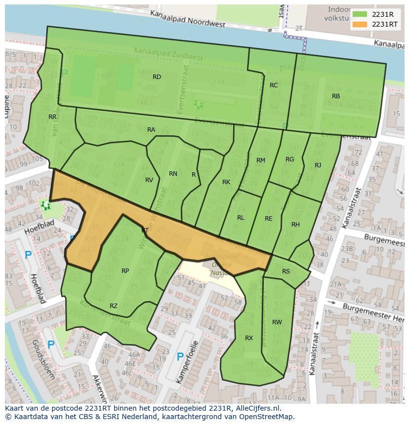Afbeelding van het postcodegebied 2231 RT op de kaart.