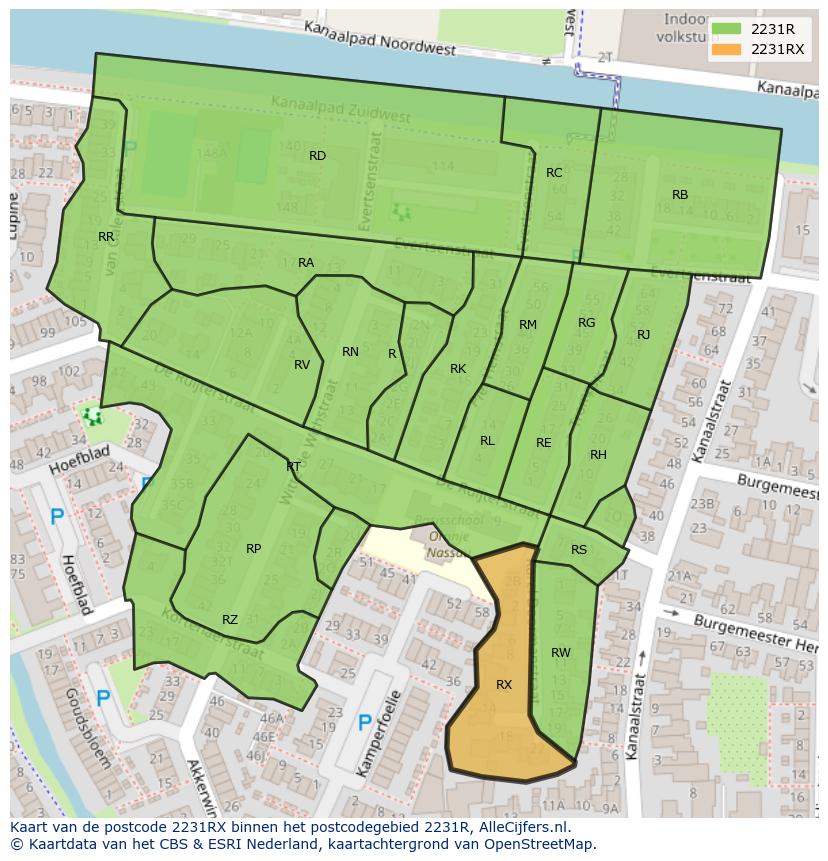 Afbeelding van het postcodegebied 2231 RX op de kaart.
