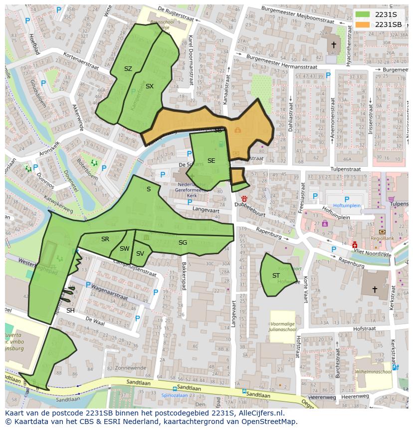 Afbeelding van het postcodegebied 2231 SB op de kaart.
