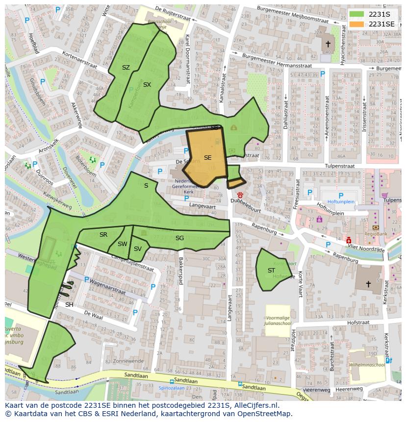 Afbeelding van het postcodegebied 2231 SE op de kaart.