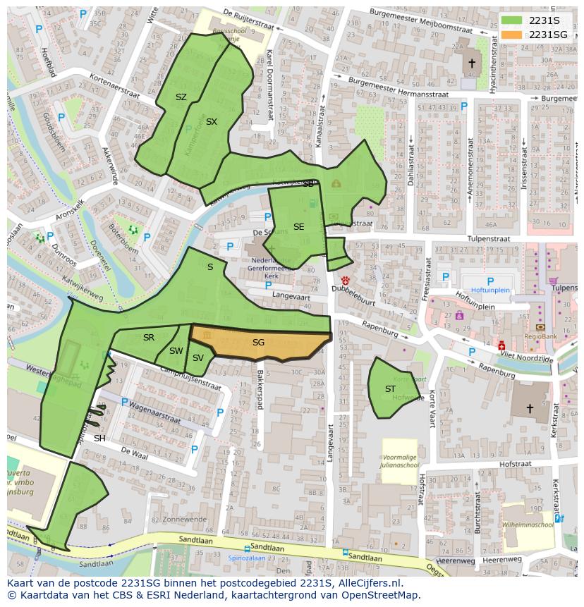 Afbeelding van het postcodegebied 2231 SG op de kaart.