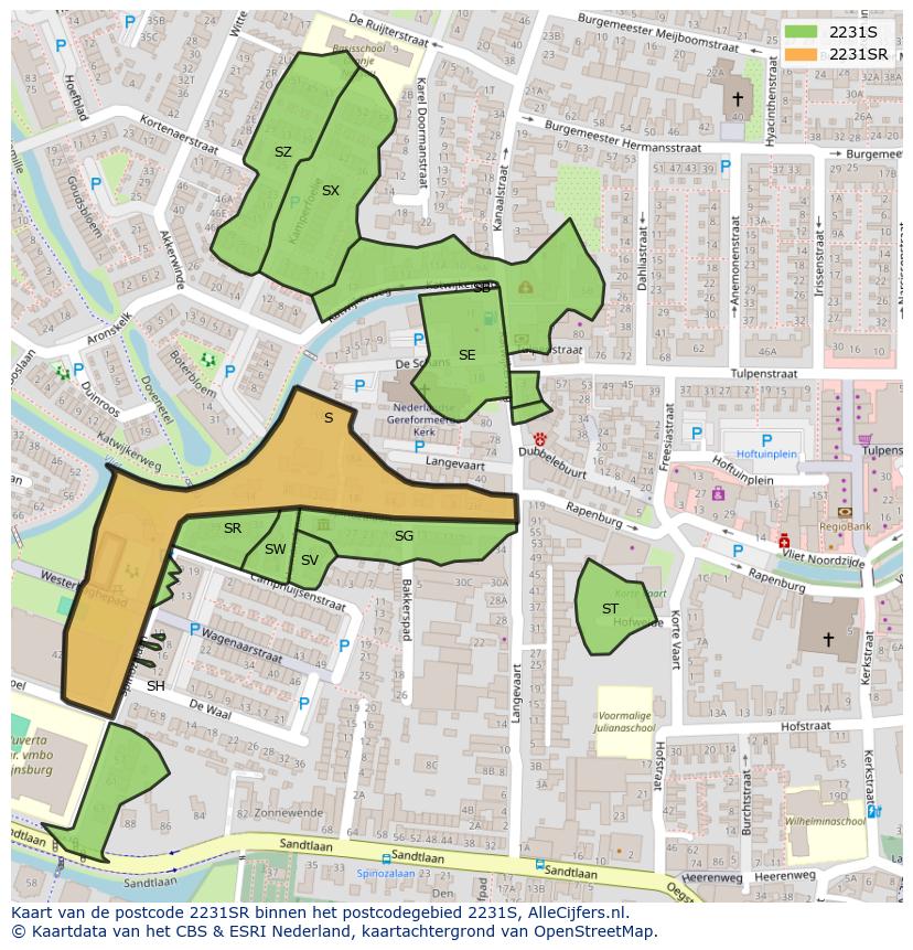 Afbeelding van het postcodegebied 2231 SR op de kaart.