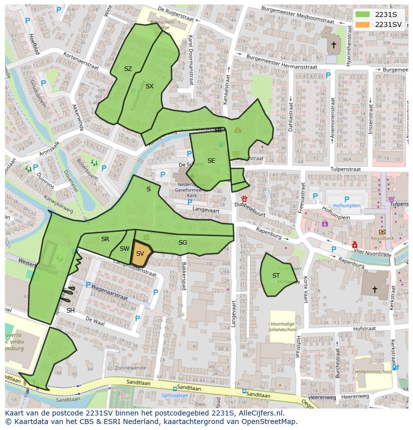Afbeelding van het postcodegebied 2231 SV op de kaart.