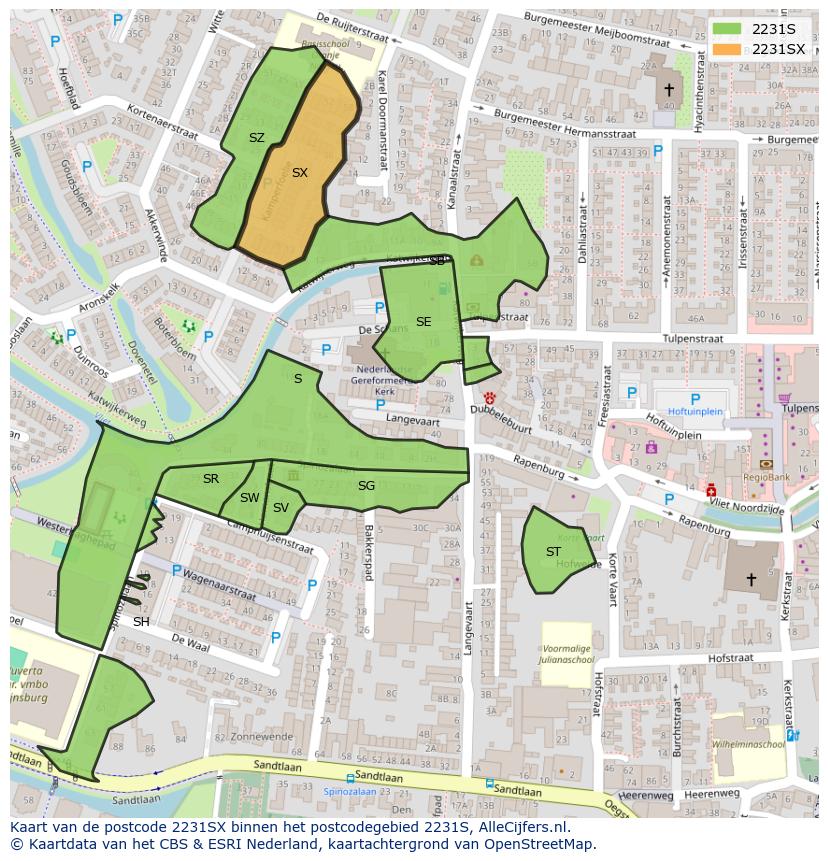 Afbeelding van het postcodegebied 2231 SX op de kaart.