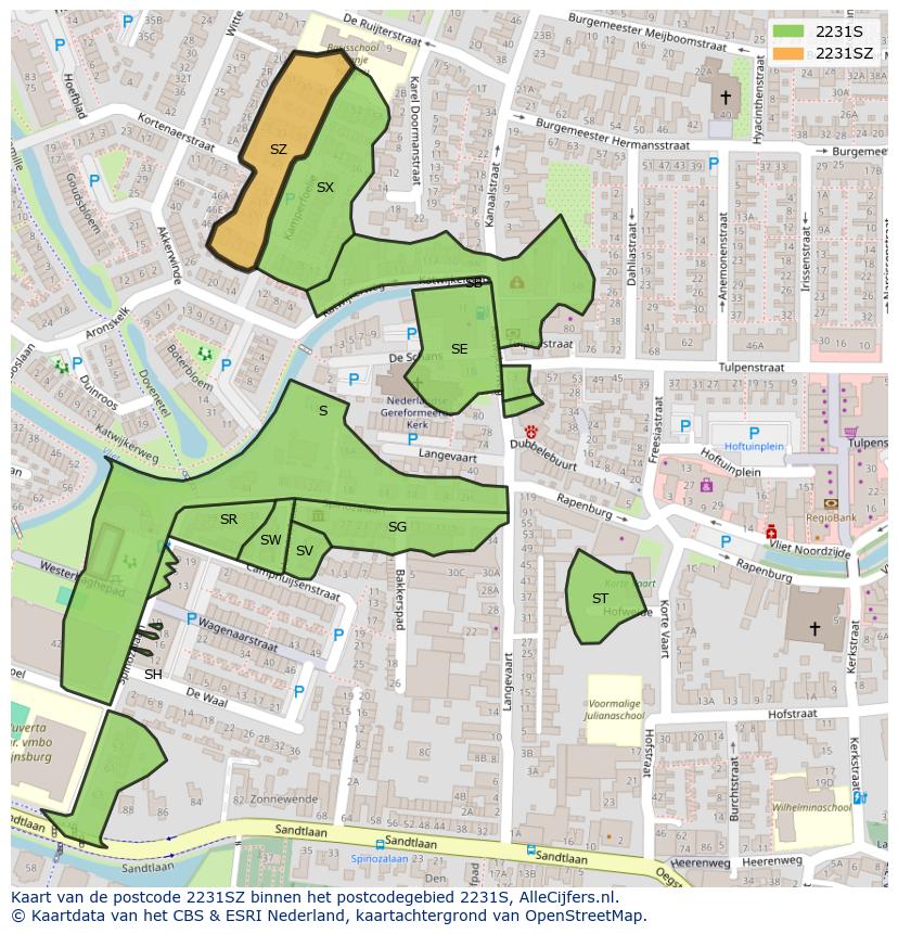 Afbeelding van het postcodegebied 2231 SZ op de kaart.