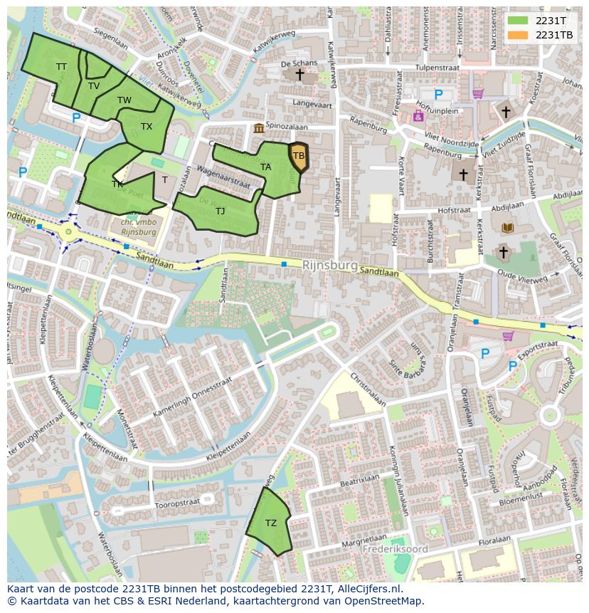 Afbeelding van het postcodegebied 2231 TB op de kaart.
