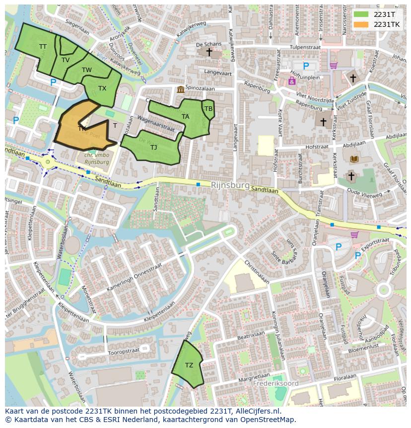 Afbeelding van het postcodegebied 2231 TK op de kaart.