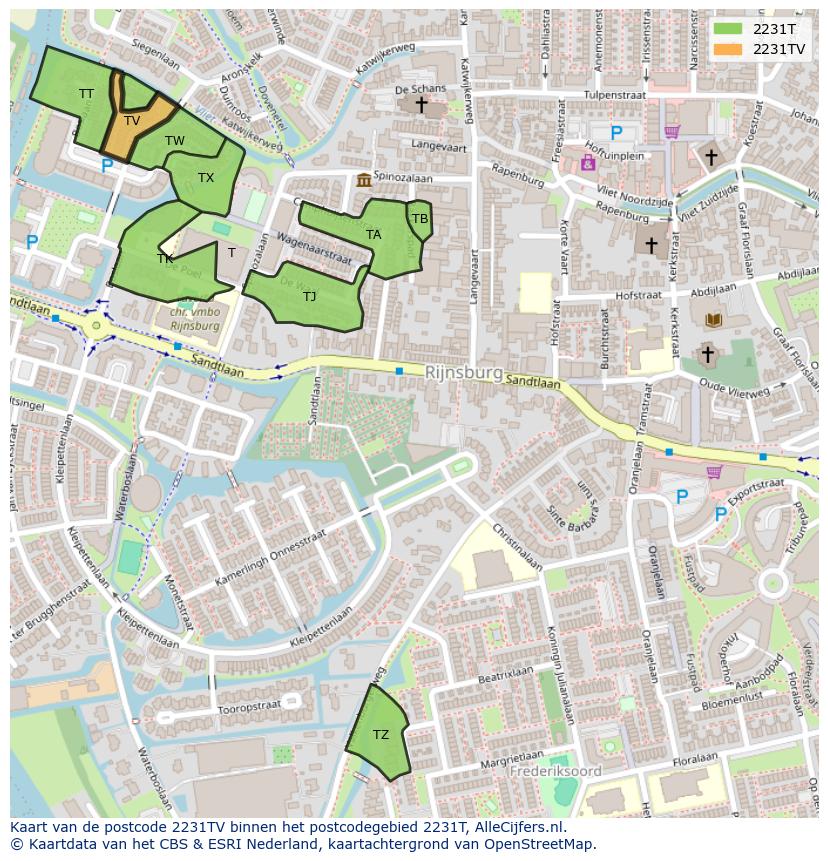 Afbeelding van het postcodegebied 2231 TV op de kaart.