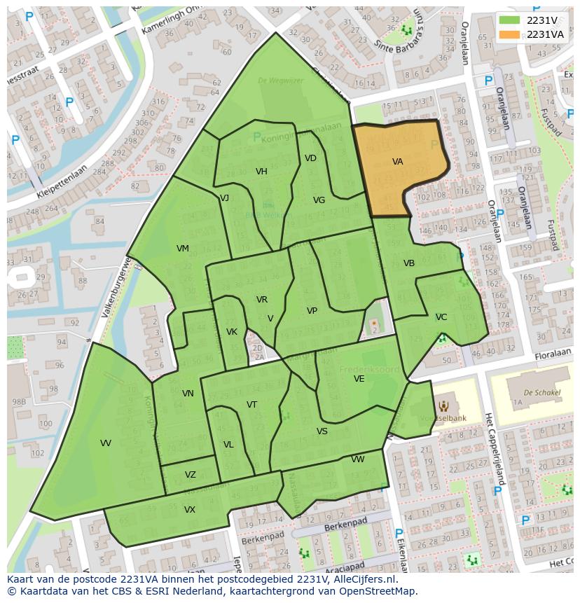Afbeelding van het postcodegebied 2231 VA op de kaart.