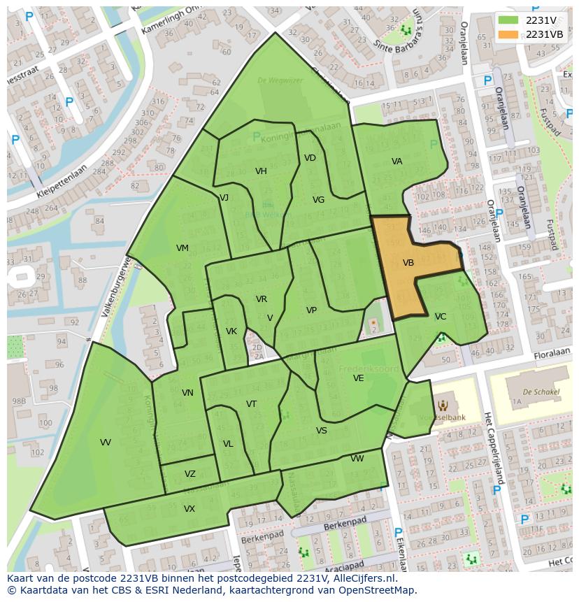 Afbeelding van het postcodegebied 2231 VB op de kaart.