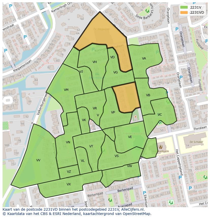 Afbeelding van het postcodegebied 2231 VD op de kaart.