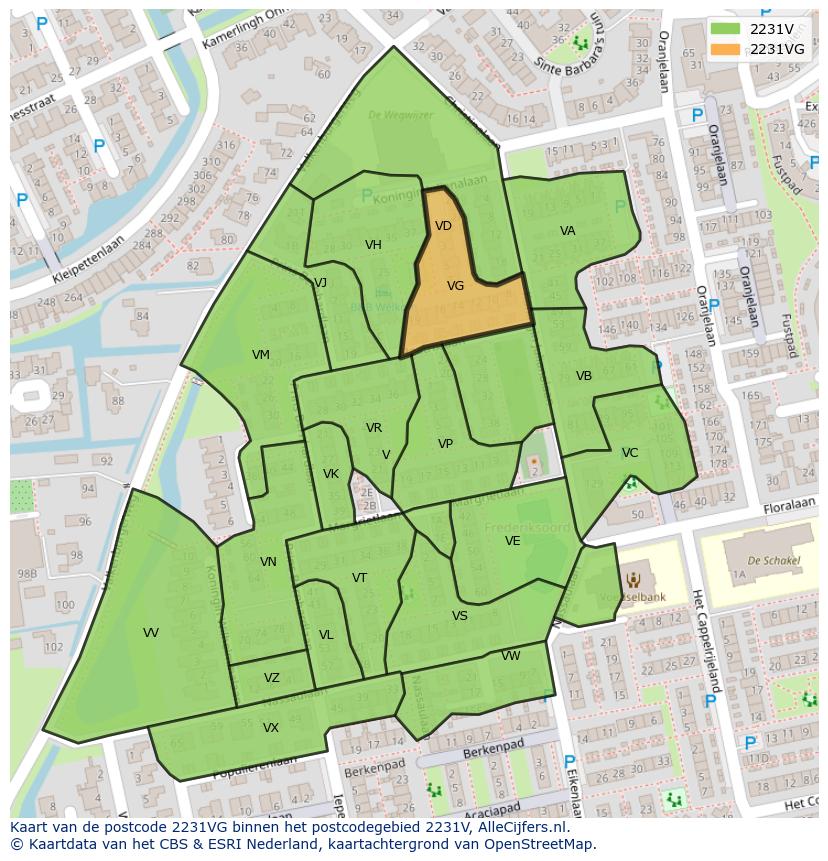 Afbeelding van het postcodegebied 2231 VG op de kaart.