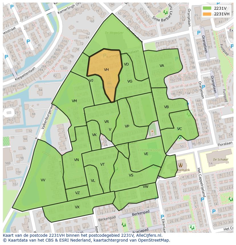Afbeelding van het postcodegebied 2231 VH op de kaart.