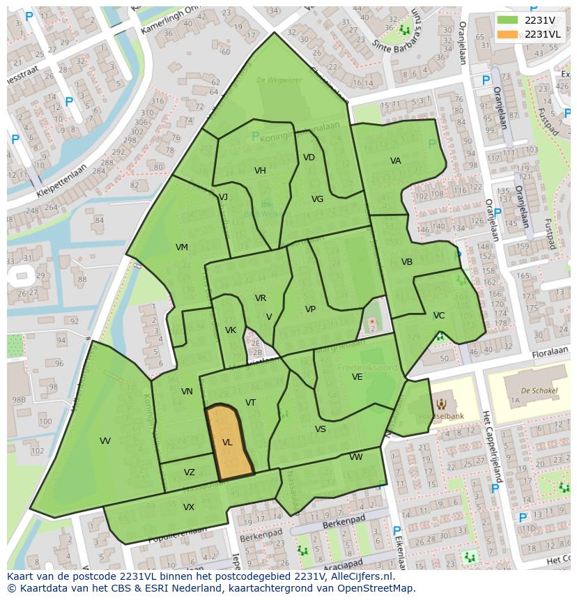 Afbeelding van het postcodegebied 2231 VL op de kaart.