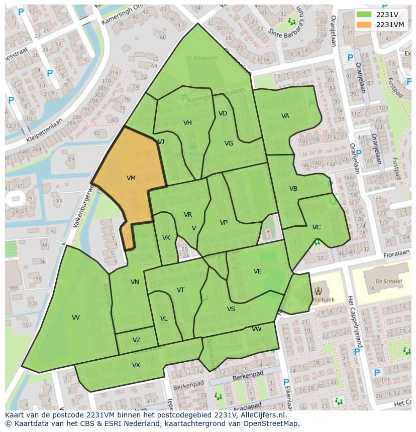 Afbeelding van het postcodegebied 2231 VM op de kaart.