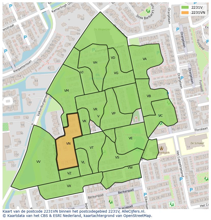 Afbeelding van het postcodegebied 2231 VN op de kaart.