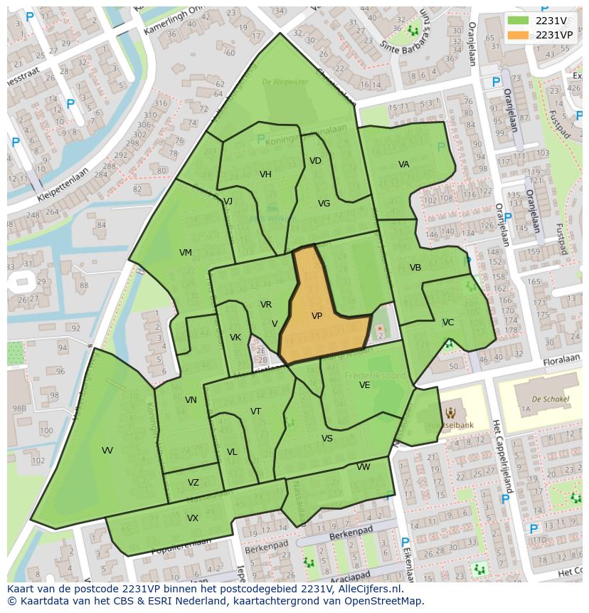 Afbeelding van het postcodegebied 2231 VP op de kaart.