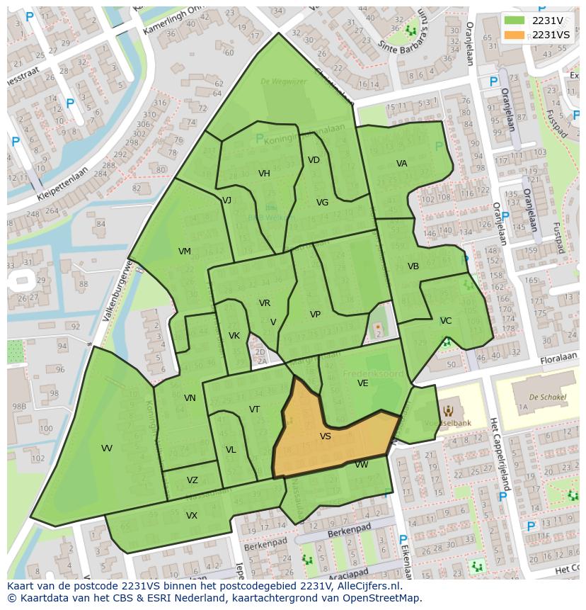 Afbeelding van het postcodegebied 2231 VS op de kaart.