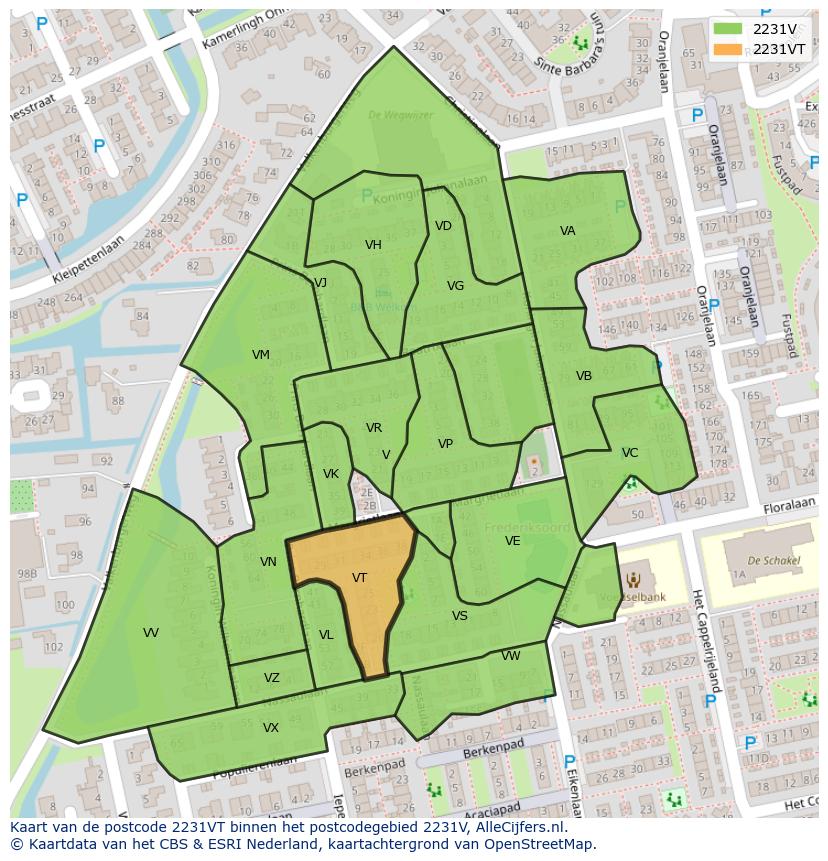 Afbeelding van het postcodegebied 2231 VT op de kaart.
