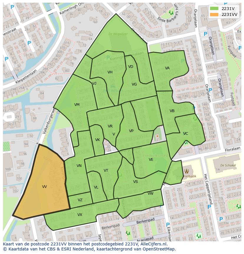 Afbeelding van het postcodegebied 2231 VV op de kaart.