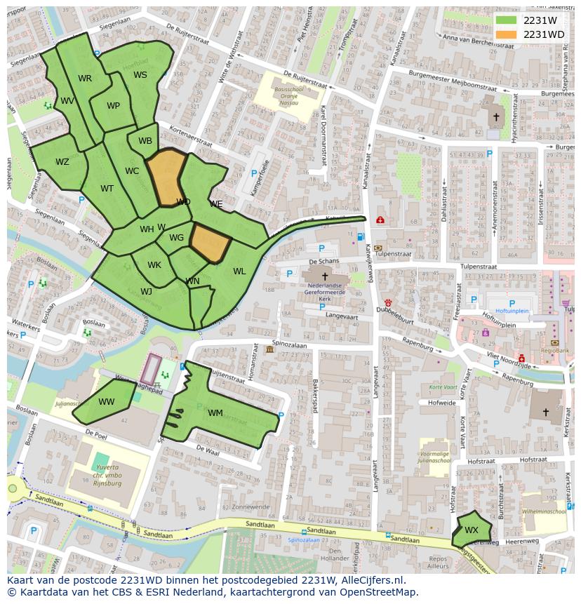 Afbeelding van het postcodegebied 2231 WD op de kaart.