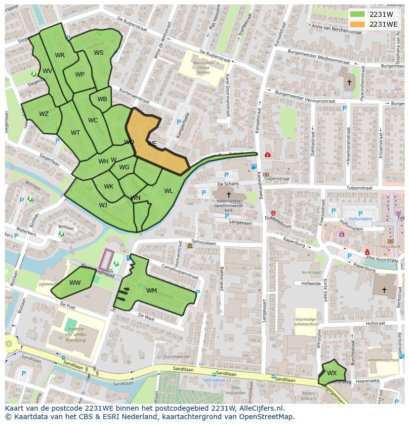 Afbeelding van het postcodegebied 2231 WE op de kaart.